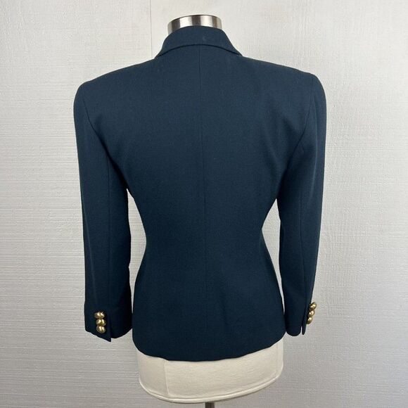 Ellen Tracy Blazer 6 Womens Petite Green Gold Buttons Double Breasted Vintage - Picture 3 of 12